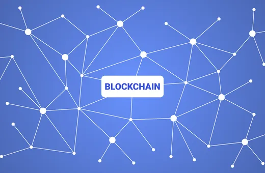 Abstract network of connected nodes representing a high-throughput blockchain