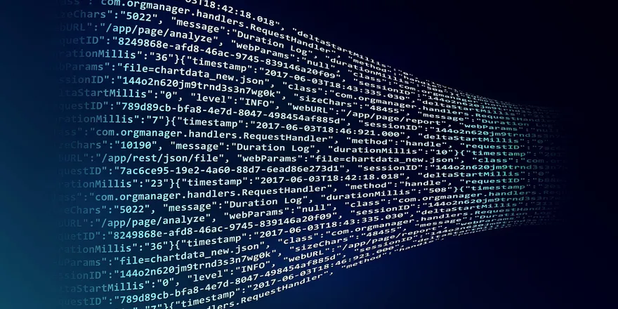 Structured JSON data rendered as a receding field